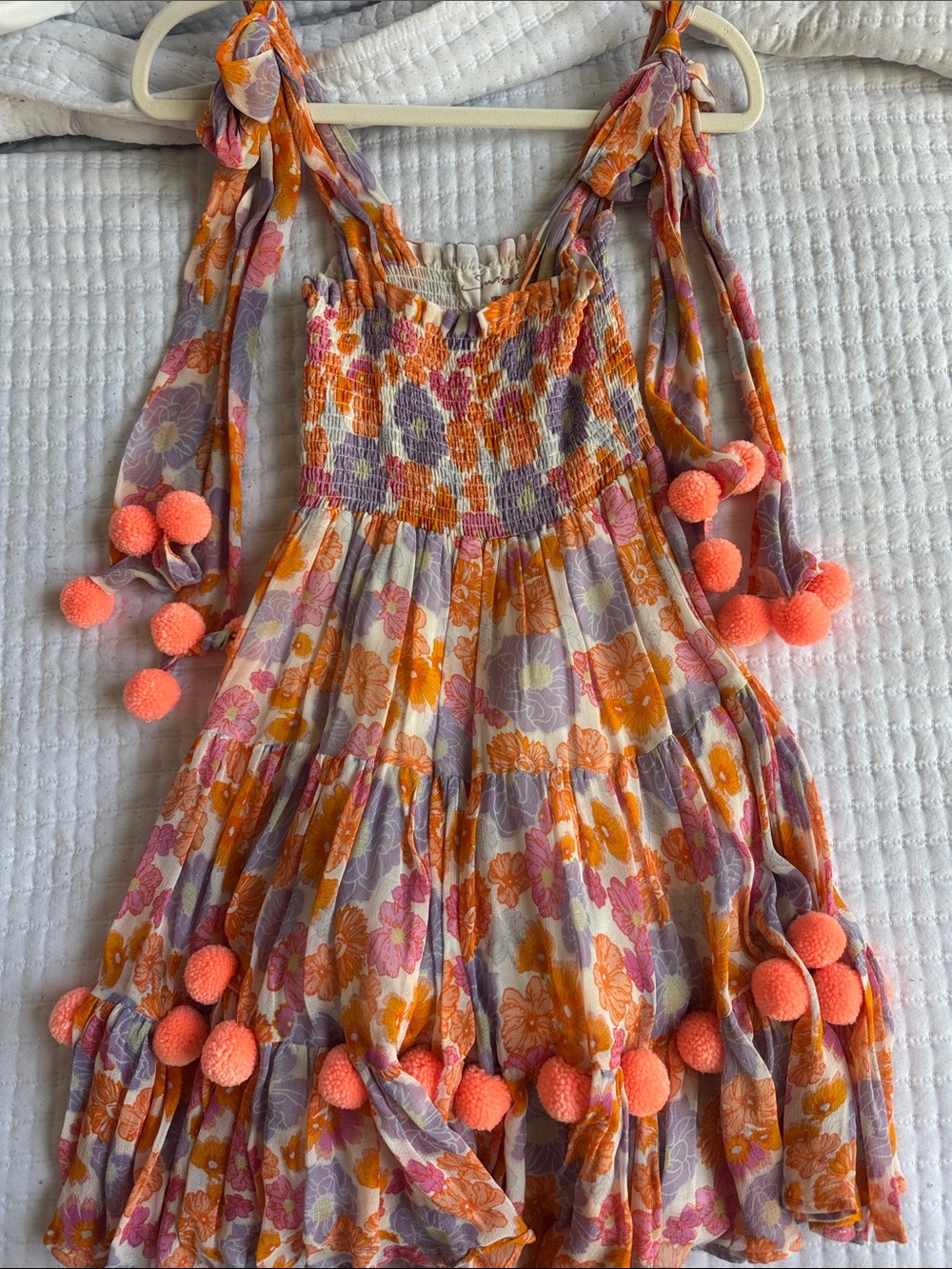 Pink & Orange Floral Tie-Shoulder Mini Dress
